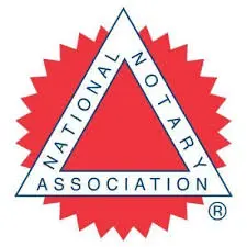 A red and white logo for the national notary association.